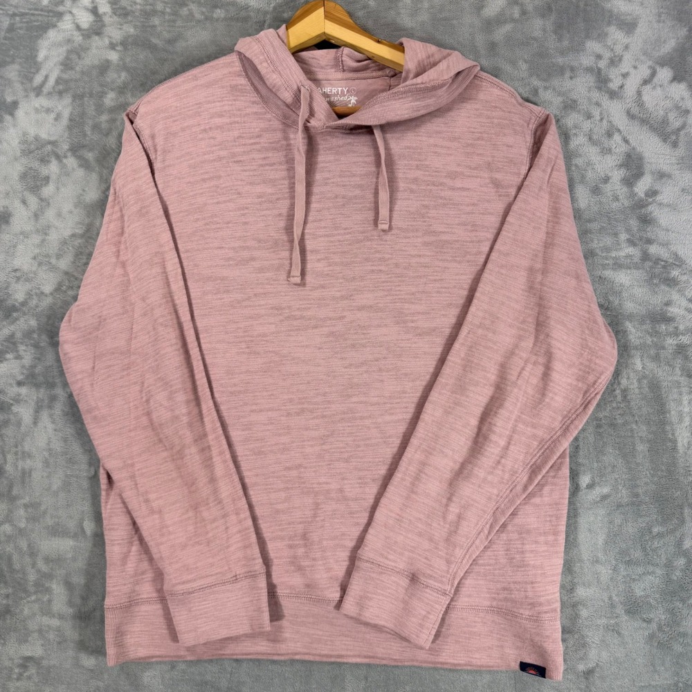 Faherty Sunwashed Organic Cotton Slub Hoodie Mens L Pink Pullover Sweatshirt